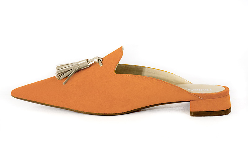 Apricot orange and gold loafer mules. Elegant French women s